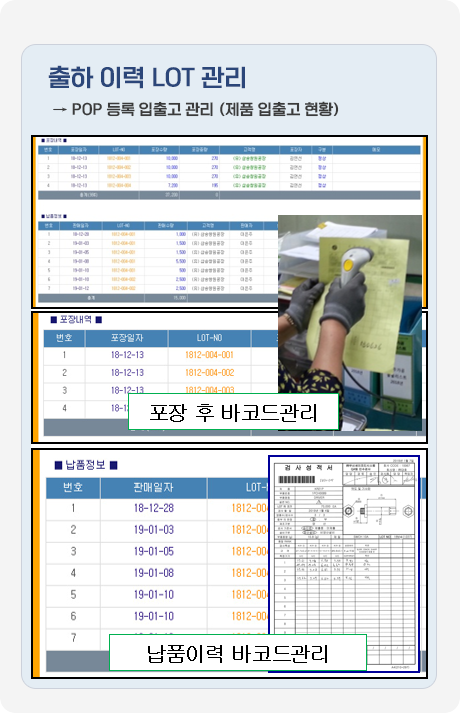 출하검사 : 출하 이력 LOT 관리