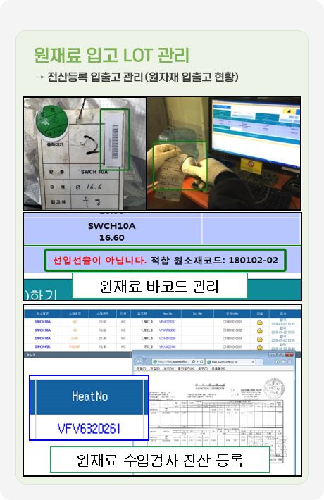 수입검사 : 원재료 입고 LOT 관리